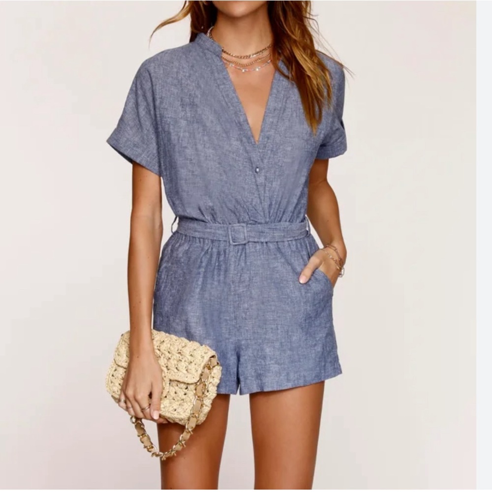 NWT HEARTLOOM Chambray Mikella Linen Romper Size XS